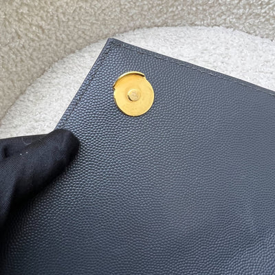 Saint Laurent YSL Small Envelope Flap in Quilted Grain De Poudre Embossed Dark Grey Leather and GHW