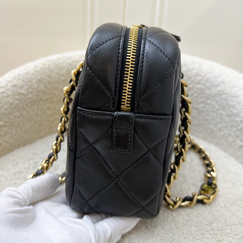 Chanel 24P Camera Shoulder Bag in Black Calfskin and AGHW