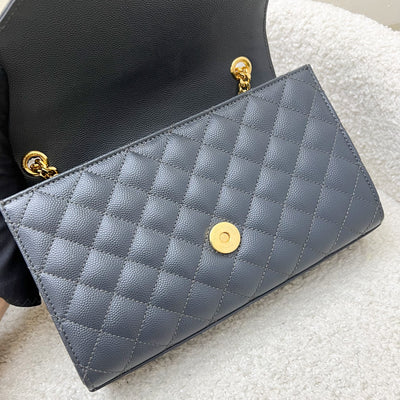 Saint Laurent YSL Small Envelope Flap in Quilted Grain De Poudre Embossed Dark Grey Leather and GHW