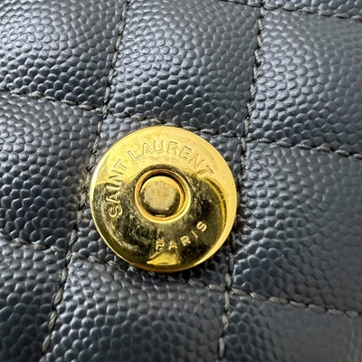 Saint Laurent YSL Small Envelope Flap in Quilted Grain De Poudre Embossed Dark Grey Leather and GHW