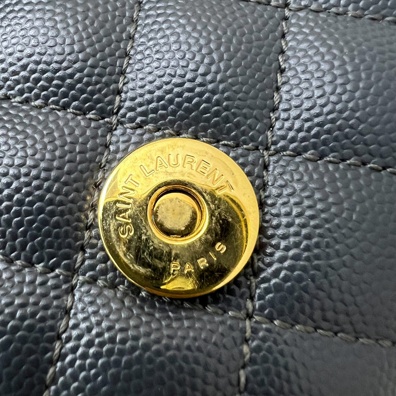 Saint Laurent YSL Small Envelope Flap in Quilted Grain De Poudre Embossed Dark Grey Leather and GHW