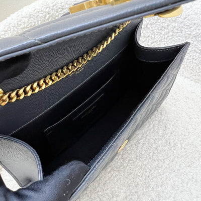 Saint Laurent YSL Small Envelope Flap in Quilted Grain De Poudre Embossed Dark Grey Leather and GHW