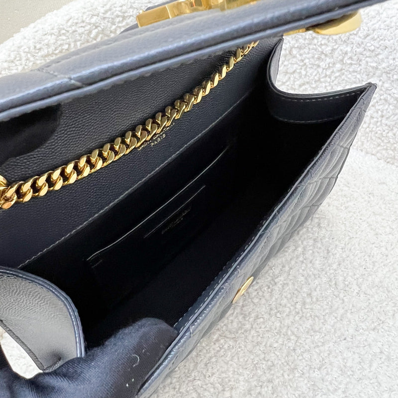 Saint Laurent YSL Small Envelope Flap in Quilted Grain De Poudre Embossed Dark Grey Leather and GHW