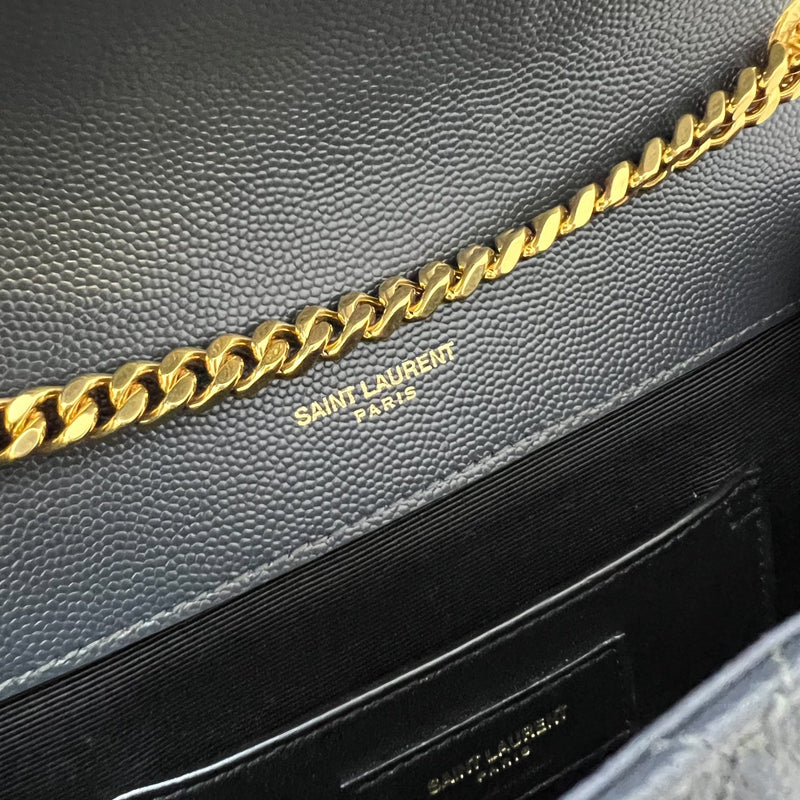 Saint Laurent YSL Small Envelope Flap in Quilted Grain De Poudre Embossed Dark Grey Leather and GHW