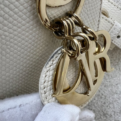 Dior Lady Dior Mini in White / Cream Lizardskin and LGHW