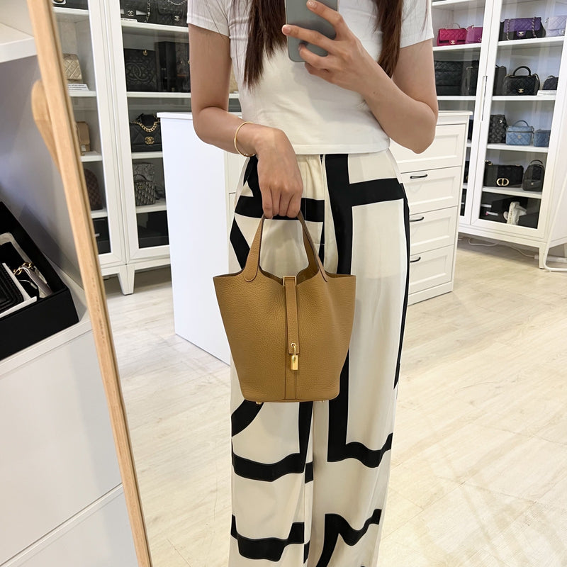 Hermes Picotin 18 in Biscuit Clemence Leather and GHW