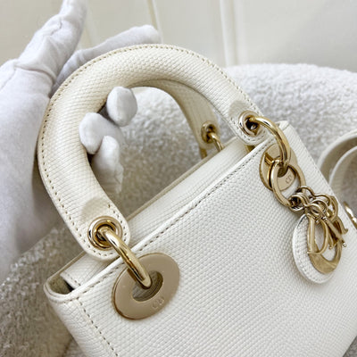 Dior Lady Dior Mini in White / Cream Lizardskin and LGHW