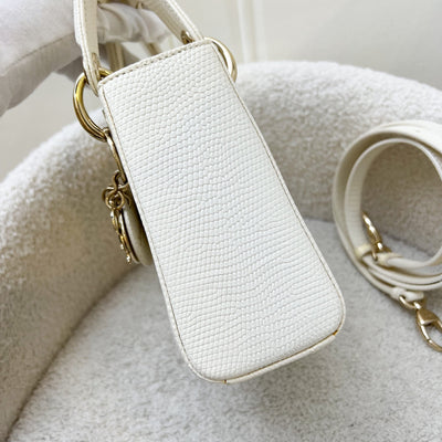 Dior Lady Dior Mini in White / Cream Lizardskin and LGHW