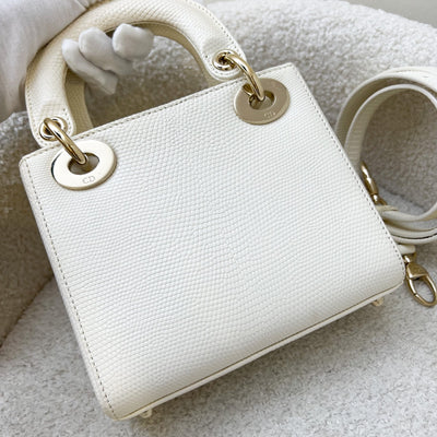 Dior Lady Dior Mini in White / Cream Lizardskin and LGHW