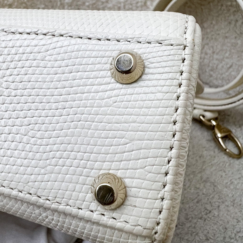 Dior Lady Dior Mini in White / Cream Lizardskin and LGHW