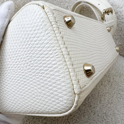 Dior Lady Dior Mini in White / Cream Lizardskin and LGHW