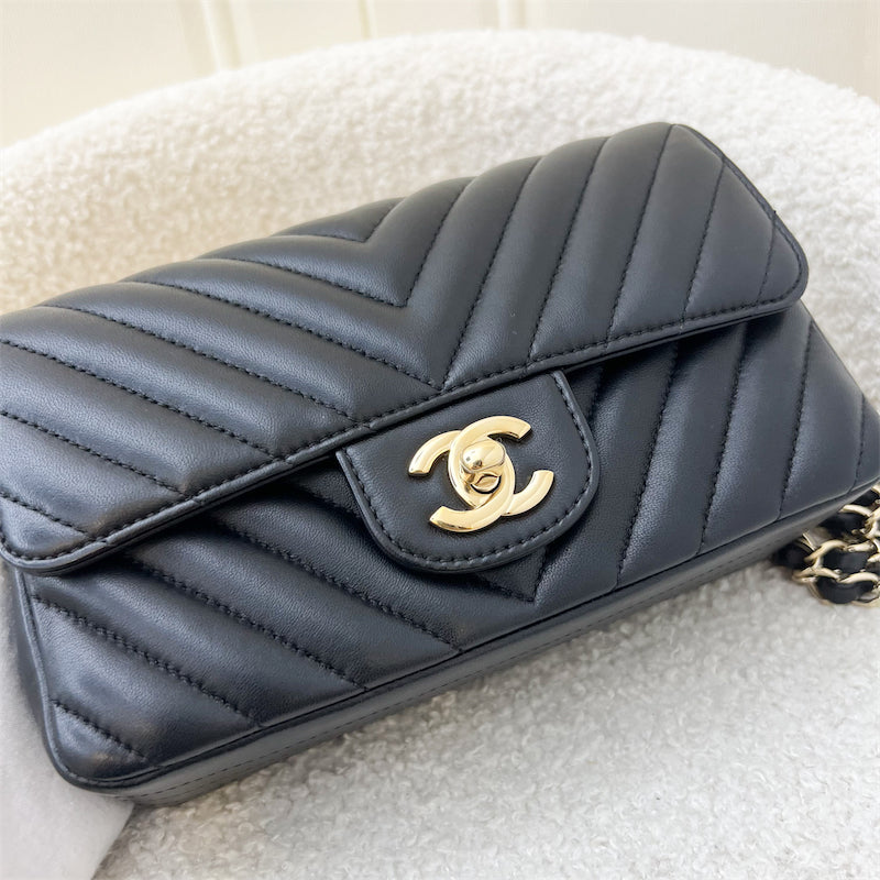 Chanel Classic Mini Rectangle in Chevron Black Lambskin in LGHW