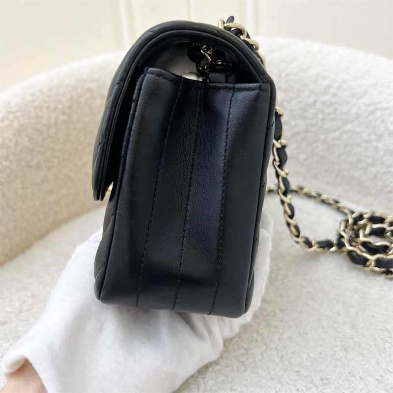 Chanel Classic Mini Rectangle in Chevron Black Lambskin in LGHW