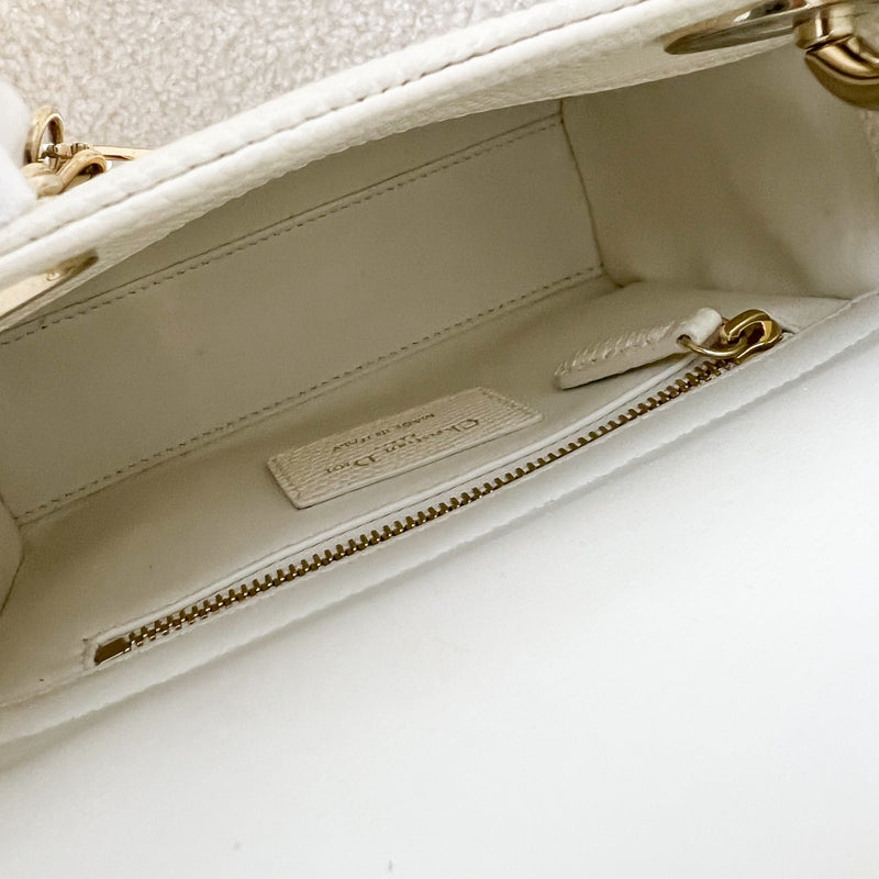 Dior Lady Dior Mini in White / Cream Lizardskin and LGHW