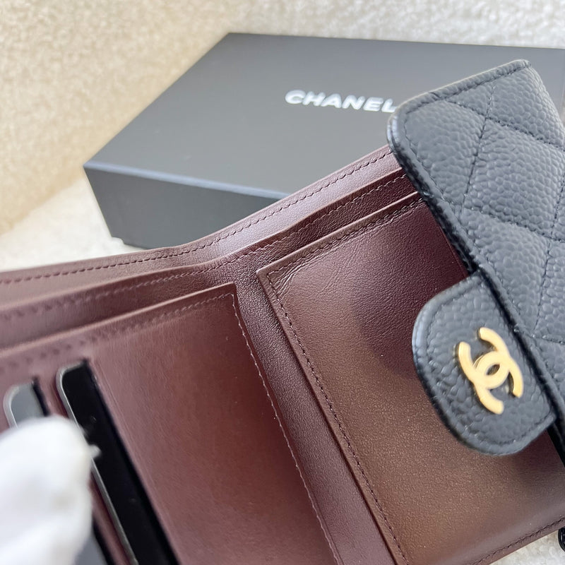 Chanel Classic Trifold Compact Wallet in Black Caviar LGHW