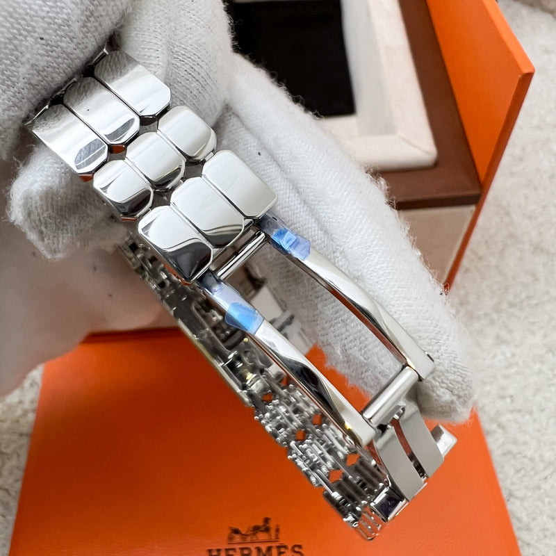 Hermes Mini Model Kelly Watch in Stainless Steel and Diamond-set Spangled White Dial (Model: W062468WW00)