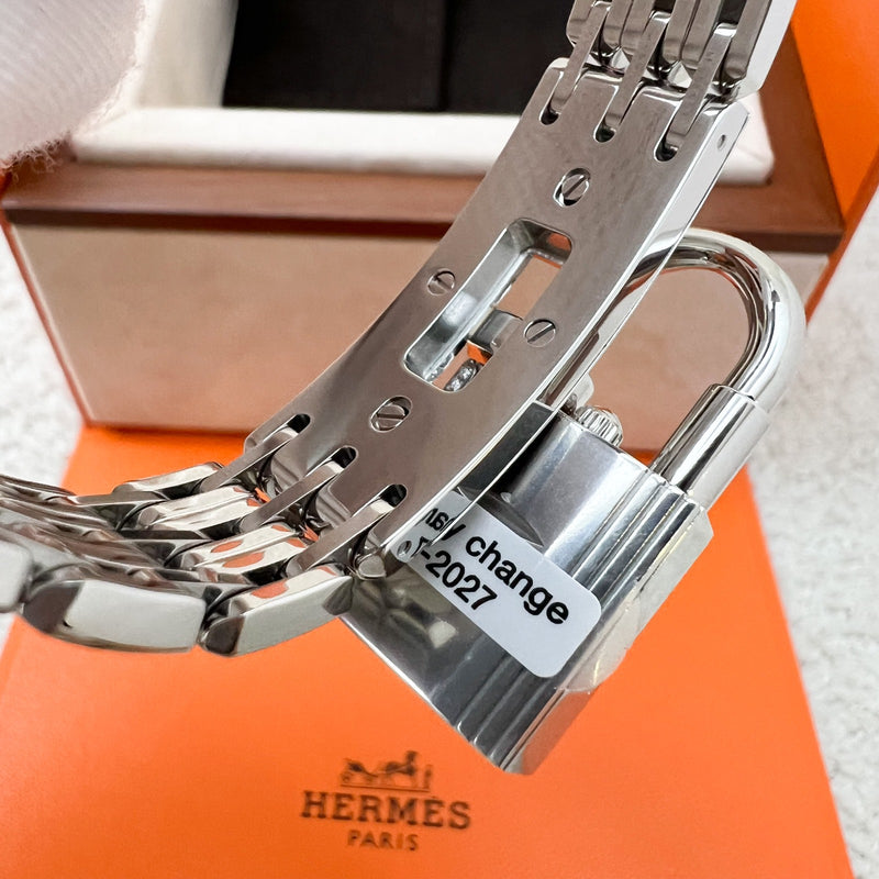 Hermes Mini Model Kelly Watch in Stainless Steel and Diamond-set Spangled White Dial (Model: W062468WW00)