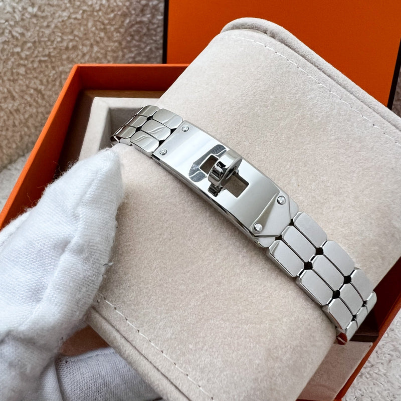 Hermes Mini Model Kelly Watch in Stainless Steel and Diamond-set Spangled White Dial (Model: W062468WW00)