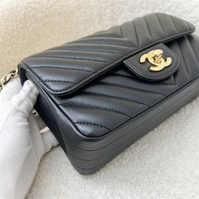 Chanel Classic Mini Rectangle in Chevron Black Lambskin in LGHW