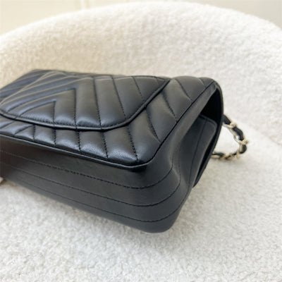 Chanel Classic Mini Rectangle in Chevron Black Lambskin in LGHW