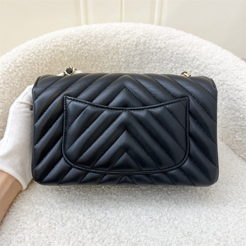 Chanel Classic Mini Rectangle in Chevron Black Lambskin in LGHW