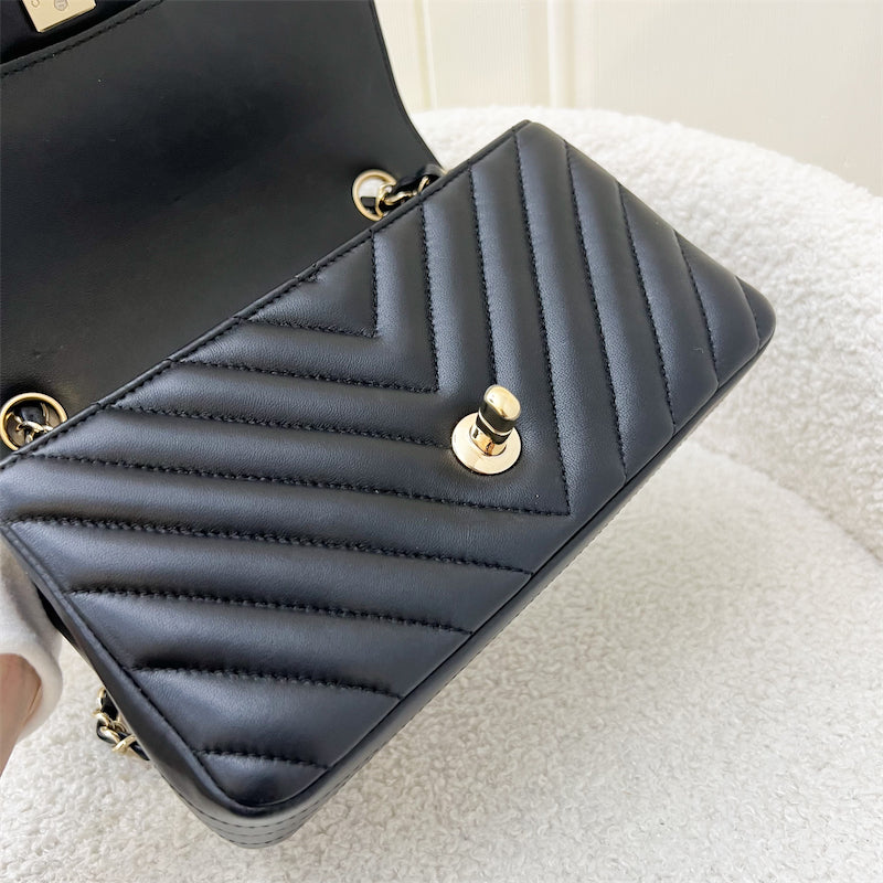 Chanel Classic Mini Rectangle in Chevron Black Lambskin in LGHW