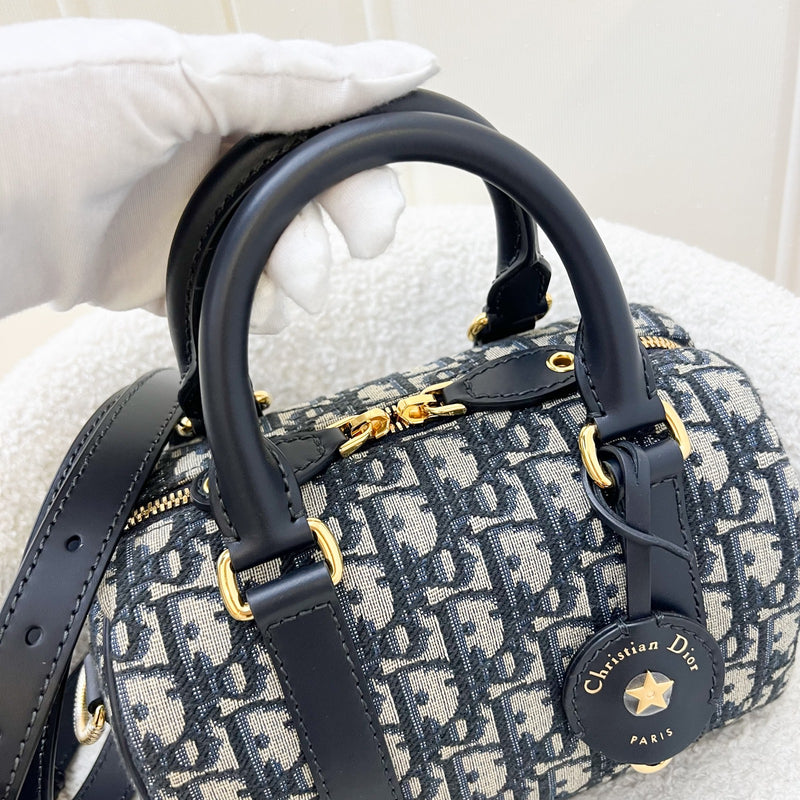 Dior Groove 20 Bowling Bag in in Navy Dark Blue Oblique Jacquard Canvas and AGHW (Model: M1364UTZQ)