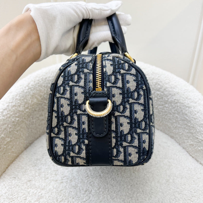 Dior Groove 20 Bowling Bag in in Navy Dark Blue Oblique Jacquard Canvas and AGHW (Model: M1364UTZQ)