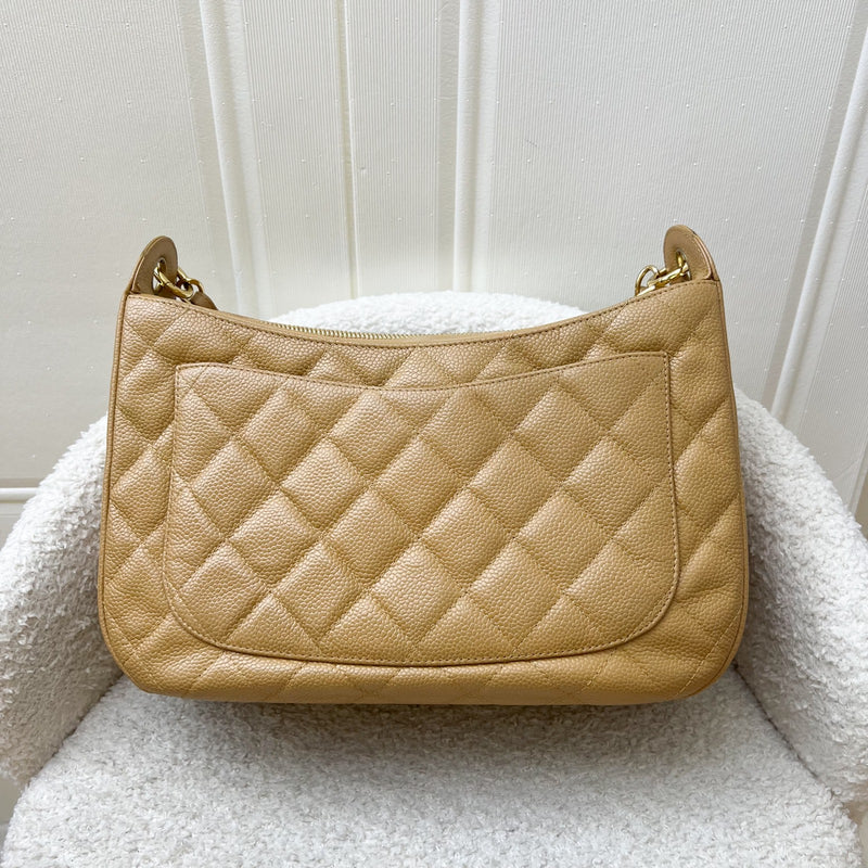 Chanel Vintage Half Moon Timeless Hobo in Beige Caviar and GHW