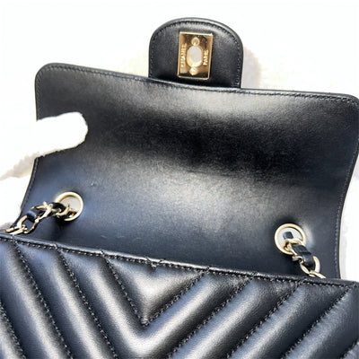 Chanel Classic Mini Rectangle in Chevron Black Lambskin in LGHW