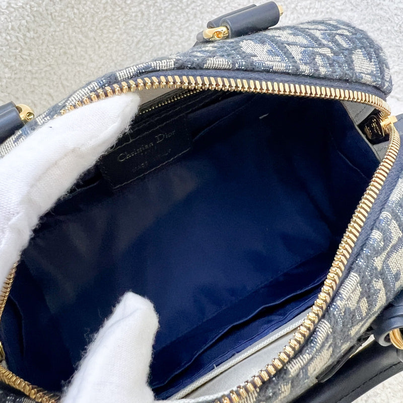 Dior Groove 20 Bowling Bag in in Navy Dark Blue Oblique Jacquard Canvas and AGHW (Model: M1364UTZQ)