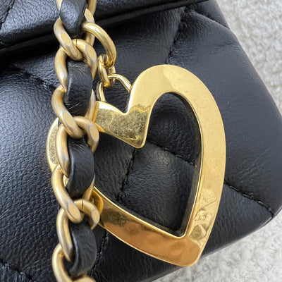 Chanel 22B Small Flap Bag with Heart Charms in Black Lambskin and AGHW