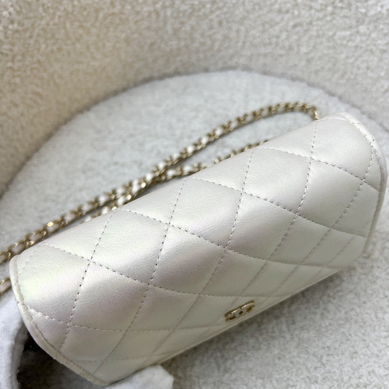 Chanel Mini Wallet On Chain WOC in 20B Iridescent Ivory Lambskin and LGHW (Model: AP1649)