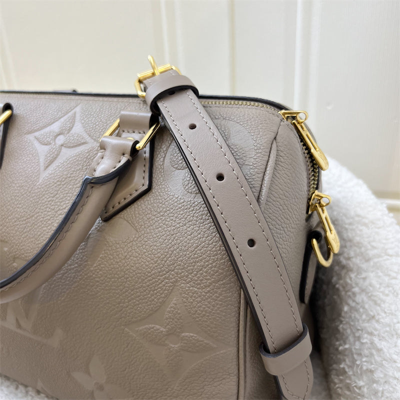 LV Speedy Bandouliere 25 in Tourterelle (Grey) Monogram Empreinte Leather and GHW