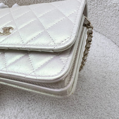 Chanel Mini Wallet On Chain WOC in 20B Iridescent Ivory Lambskin and LGHW (Model: AP1649)