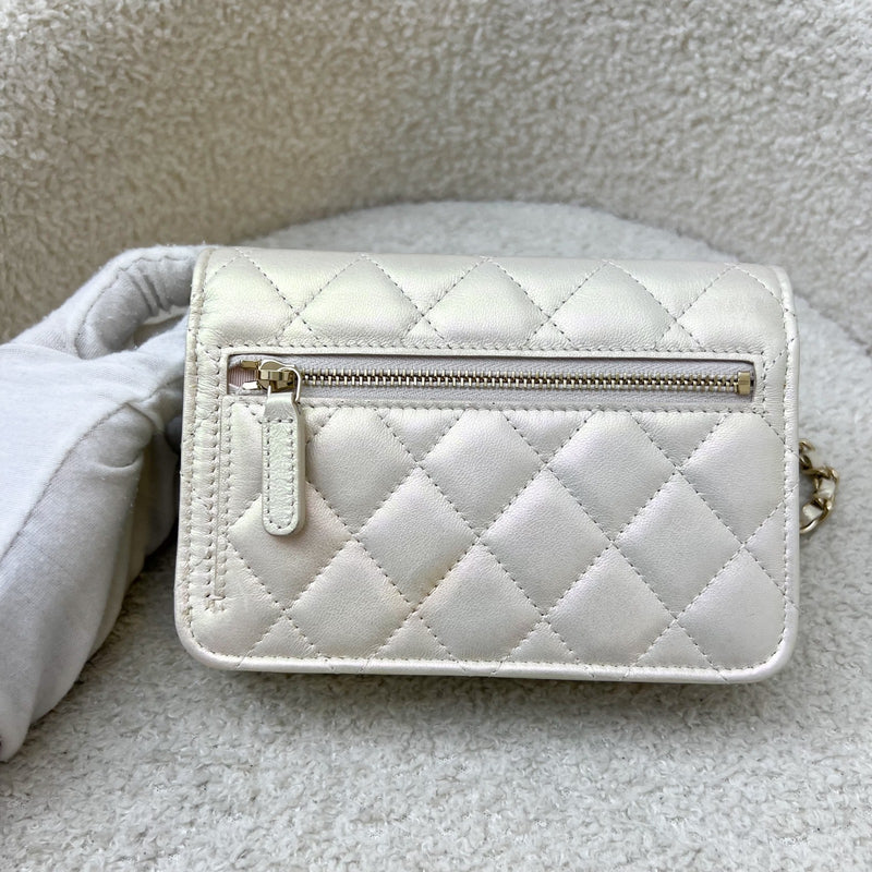 Chanel Mini Wallet On Chain WOC in 20B Iridescent Ivory Lambskin and LGHW (Model: AP1649)