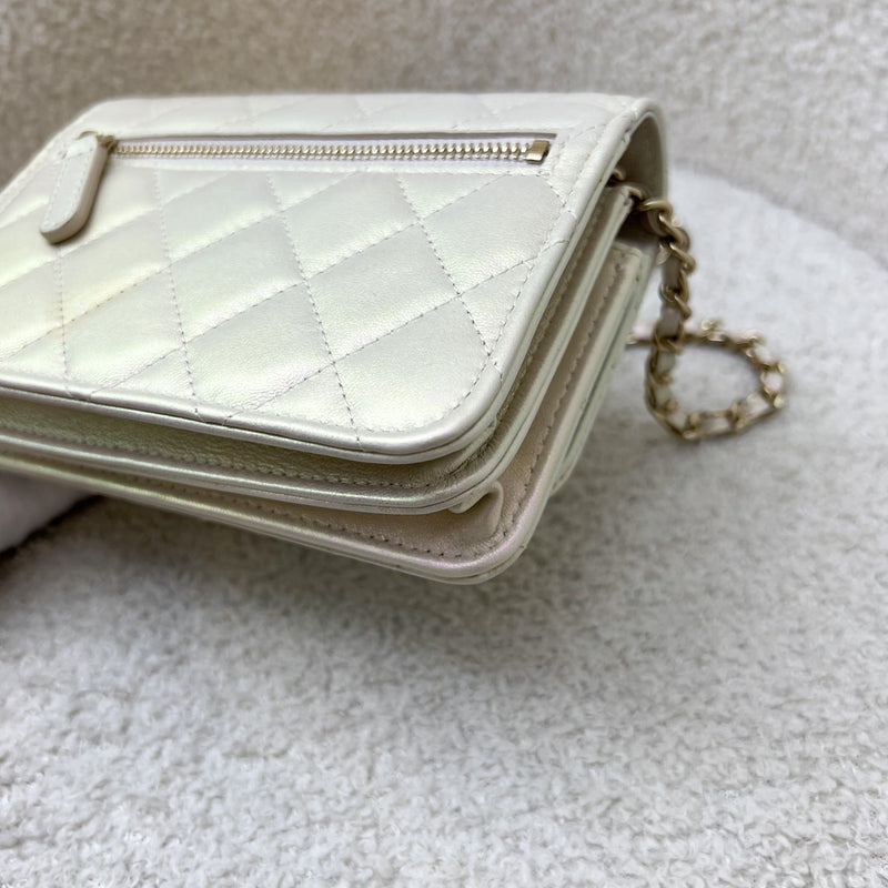 Chanel Mini Wallet On Chain WOC in 20B Iridescent Ivory Lambskin and LGHW (Model: AP1649)