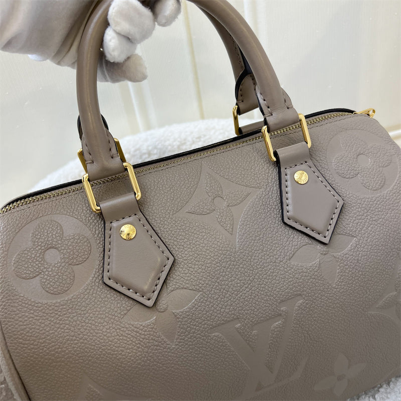 LV Speedy Bandouliere 25 in Tourterelle (Grey) Monogram Empreinte Leather and GHW