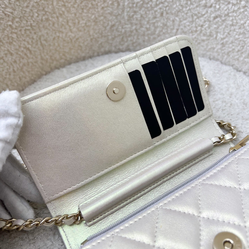 Chanel Mini Wallet On Chain WOC in 20B Iridescent Ivory Lambskin and LGHW (Model: AP1649)