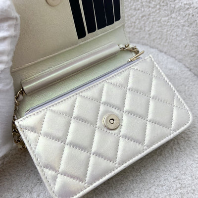 Chanel Mini Wallet On Chain WOC in 20B Iridescent Ivory Lambskin and LGHW (Model: AP1649)