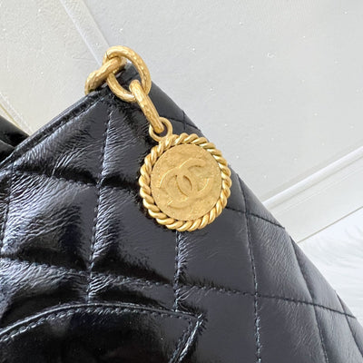 Chanel Vintage Medallion Tote in Black Glossy Calfskin and AGHW