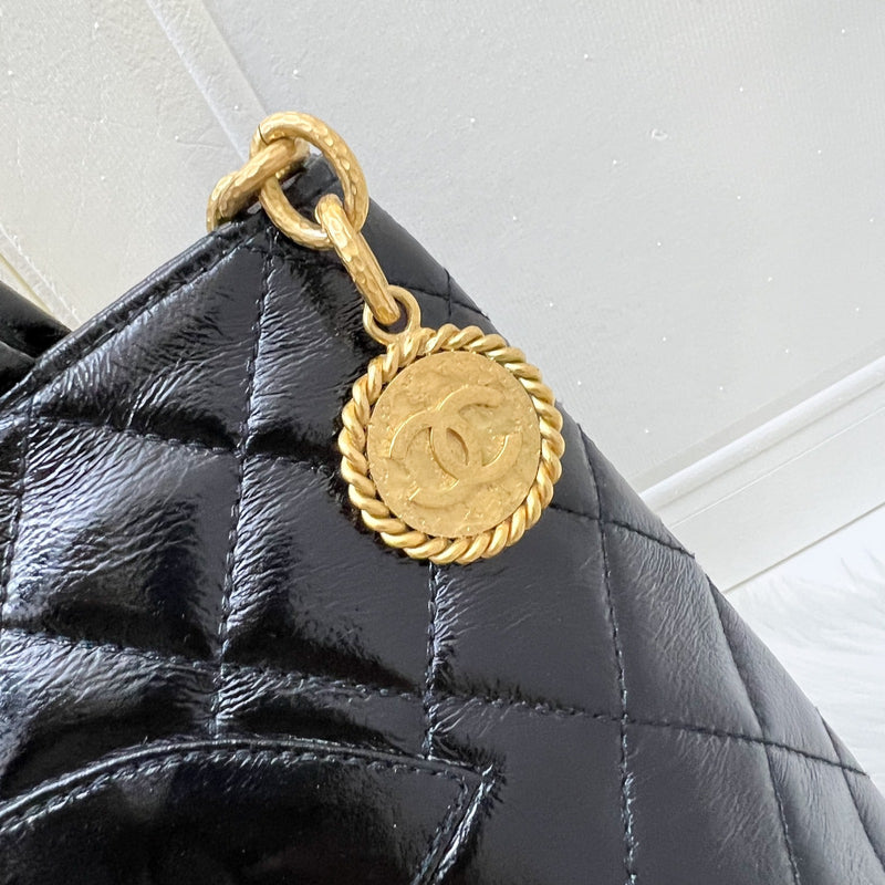 Chanel Vintage Medallion Tote in Black Glossy Calfskin and AGHW