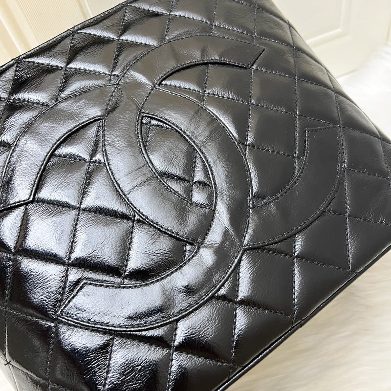 Chanel Vintage Medallion Tote in Black Glossy Calfskin and AGHW