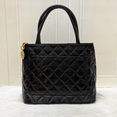 Chanel Vintage Medallion Tote in Black Glossy Calfskin and AGHW
