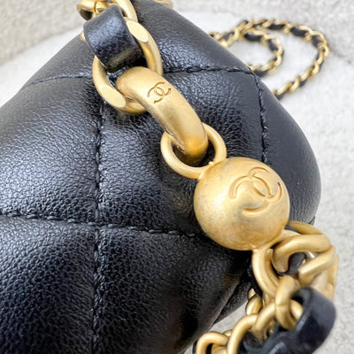 Chanel 24P Pearl Twist Chain Square Mini Flap Bag in Black Lambskin and AGHW (Model: AS4385)