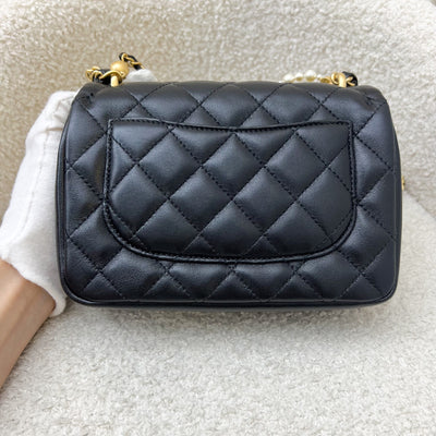 Chanel 24P Pearl Twist Chain Square Mini Flap Bag in Black Lambskin and AGHW (Model: AS4385)