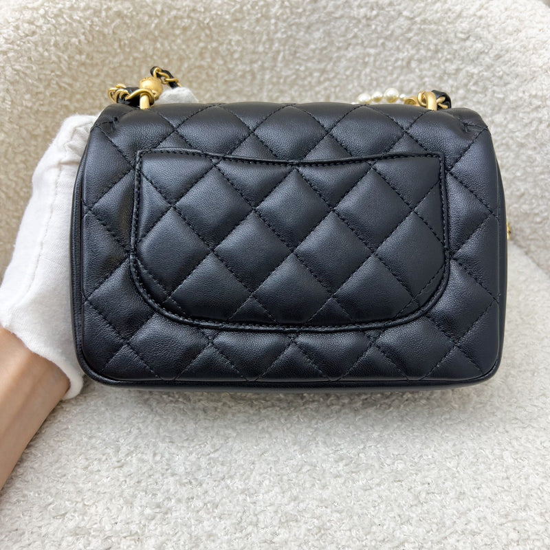 Chanel 24P Pearl Twist Chain Square Mini Flap Bag in Black Lambskin and AGHW (Model: AS4385)