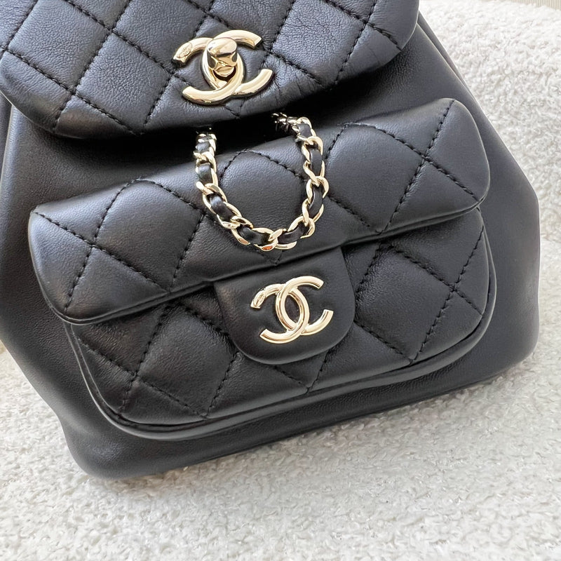 Chanel Duma Mini Backpack in 22A Black Lambskin and LGHW (Model: AS2908)