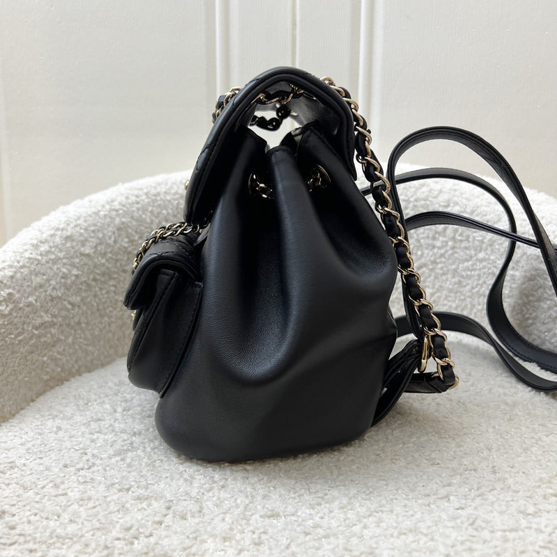 Chanel Duma Mini Backpack in 22A Black Lambskin and LGHW (Model: AS2908)