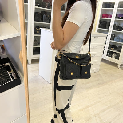 Chanel 25P Small Hobo Bag in Black Caviar and AGHW (Model: AS5384)